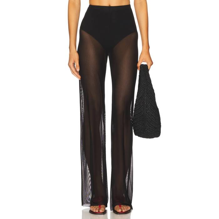好ましいアメリカン Good American 【 Gauze Mesh Wide Leg Pant Women Black001 】 ズボン下 レディース