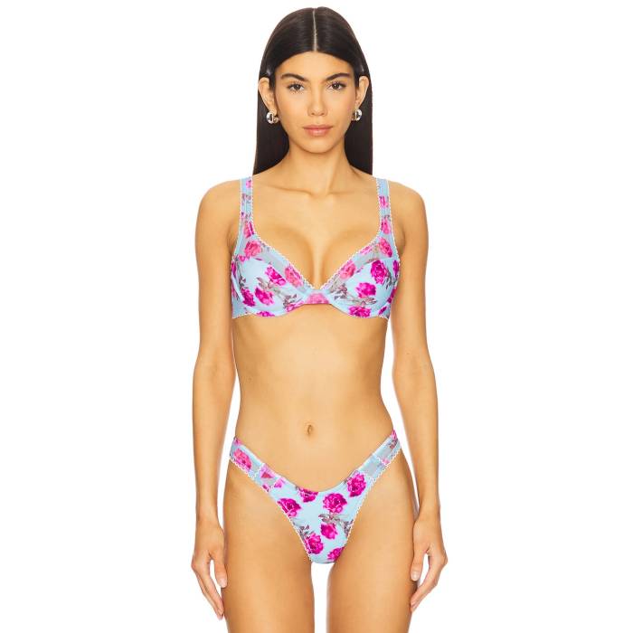For Love & Lemons 【 Floral Stems Ruffle Underwire Bikini Top Women Blue 】 レディースファッション 水着 レディース 青色 ブルー