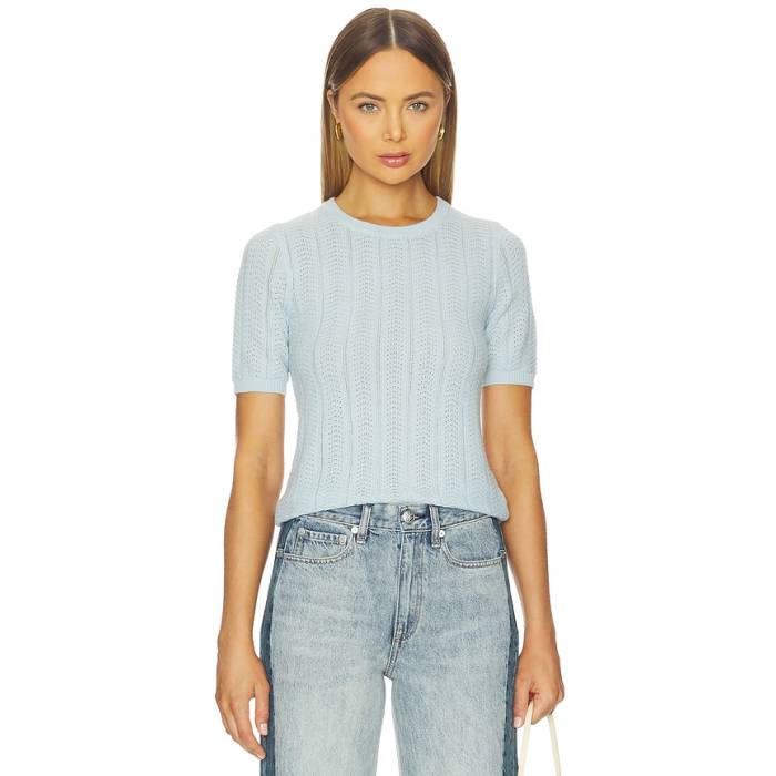 ラグアンドボーン Rag \u0026 Bone 【 Francesca Merino Short Sleeve Sweater Women Sky Blue 】 Sleeve 捩り 調教師 レディース 天の原 青み 青色