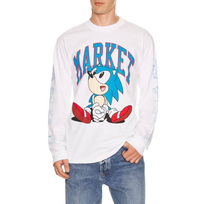 Market 【 X Sonic Run Long Sleeve T-Shirt Men White 】 ラン Sleeve スリーブ Tシャツ メンズ 白色 ホワイト｜スニケス