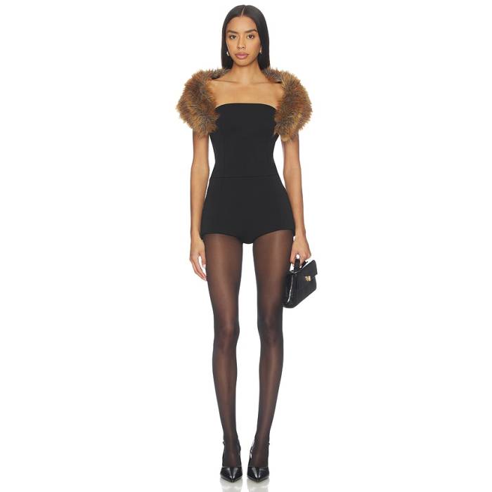 Retrofete 【 Salmee Romper Women Black With Red Fox Fur 】 ロンパース レディース 黒いこと 黒いこと Red 赤・赤いこと 狐狸