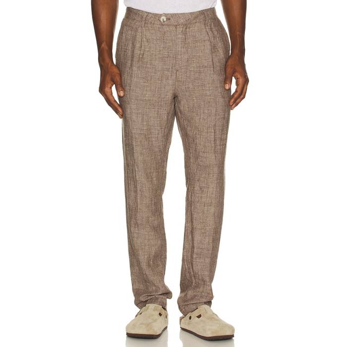 オニア Onia 【 Linen Tapered Pleated Trouser Men Medium Brown 】 メンズ 赤銅色 赤銅色