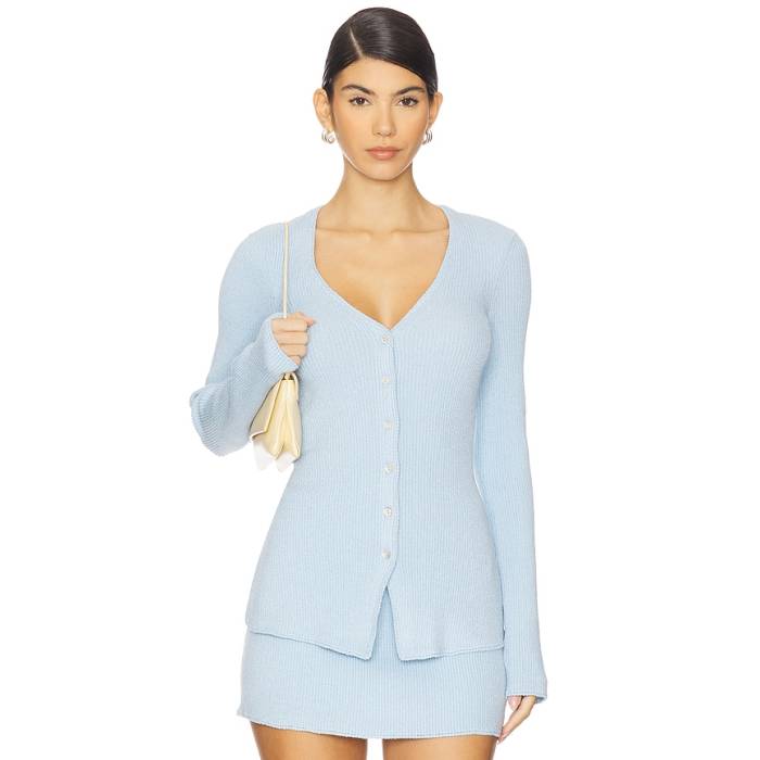 ショウミーユアムームー Show Me Your Mumu 【 X Revolve Button Up Sweater Women Baby Blue 】 調教師 レディース 青味 青み