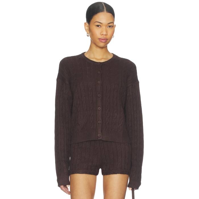 ショウミーユアムームー Show Me Your Mumu 【 X Revolve Throw On Cardigan Women Chocolate Cable Knit 】 ジレー レディース 編み物