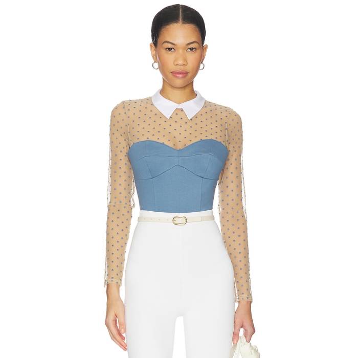 フルールドゥマル Fleur Du Mal 【 Collared Bodysuit Women Blue Haze 】 上半身背広 レディース 青碧 青碧
