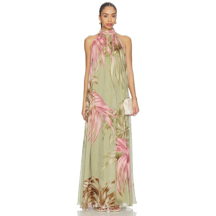 Rococo Sand 【 Flared Maxi Dress Women Green 】 御召しもの レディース green 緑・緑であること