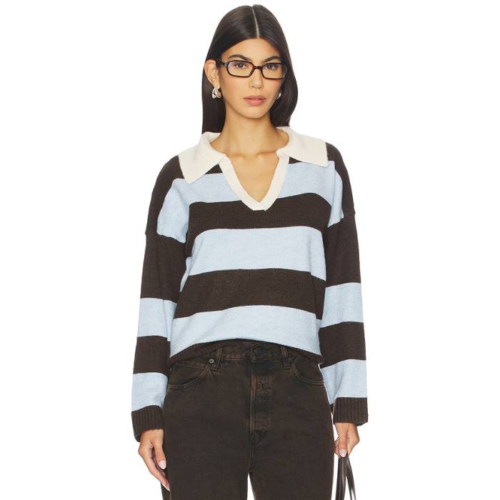 Central Park West 【 Striped Rugby Sweater Women Baby Blue \u0026Amp; Chocolate 】 ラガー 調教師 レディース 青碧 青碧