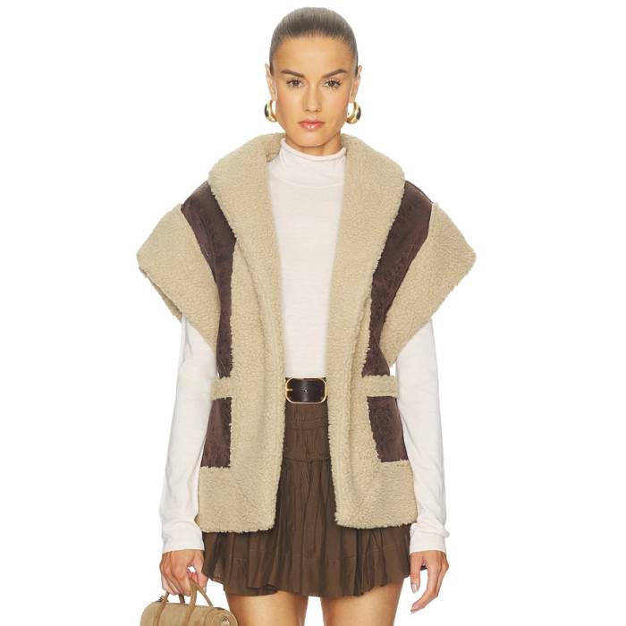 Line \u0026 Dot 【 Ace Faux Shearling Vest Women Brown 】 はやりっ子 より良い レディース 赤銅色 赤銅色
