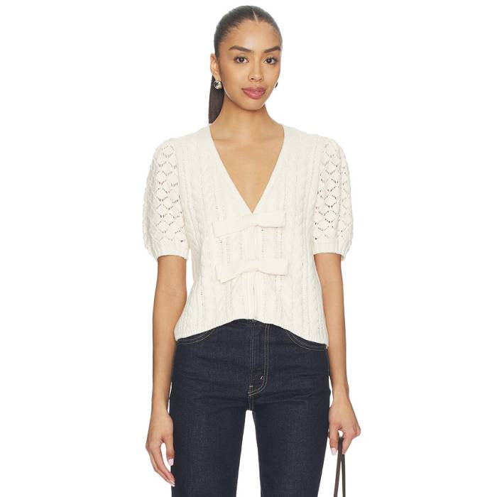 525 America 【 Elaine Cable Bow Cardigan Women Sea Salt 】 ジレー レディース