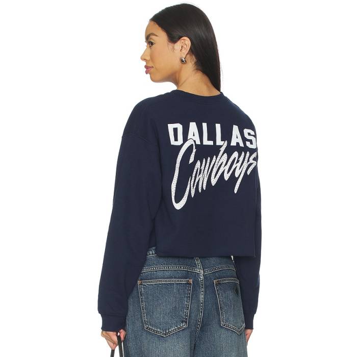 ジャンクボンネット Junk Food 【 Cowboys Bling Crop Crew Sweatshirt Women Navy 】 カウボーイズ Crop クロップ 労働者の一団 汗水 調教師 レディース 紺色 米国海軍