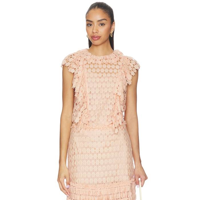 ウラ・ジョンソン Ulla Johnson 【 Daevy Lace Short Sleeve Top Women Blush 】 Sleeve 捩り レディース