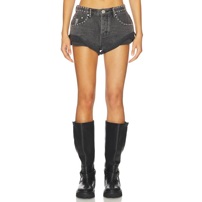 一ティースプーン One Teaspoon 【 Bandits Low Waist Studded Shorts Women Washed Black 】 さる股引き レディース 黒いこと 黒いこと
