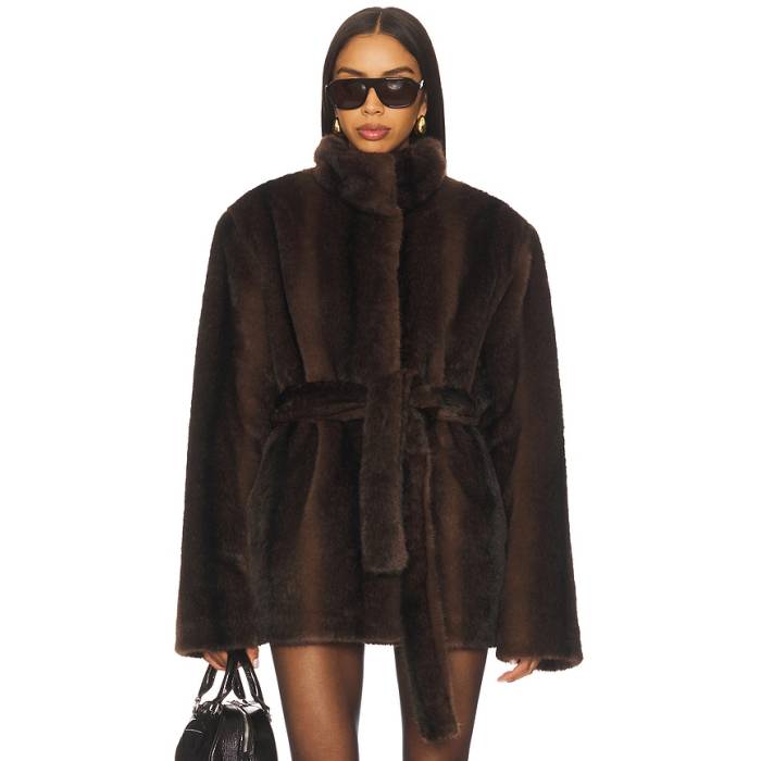 Lovers And Friends 【 X Christina Elezaj Andrea Faux Fur Jacket Women Dark Brown 】 Jacket 上衣 レディース 赤銅色 赤銅色 レディースファッション-コート・ジャケット