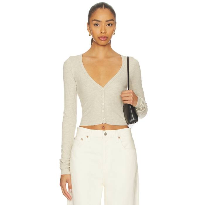 Eterne 【 Cropped Cardigan Women Heather Oatmeal 】 ジレー レディース heather ギョリュウモドキ