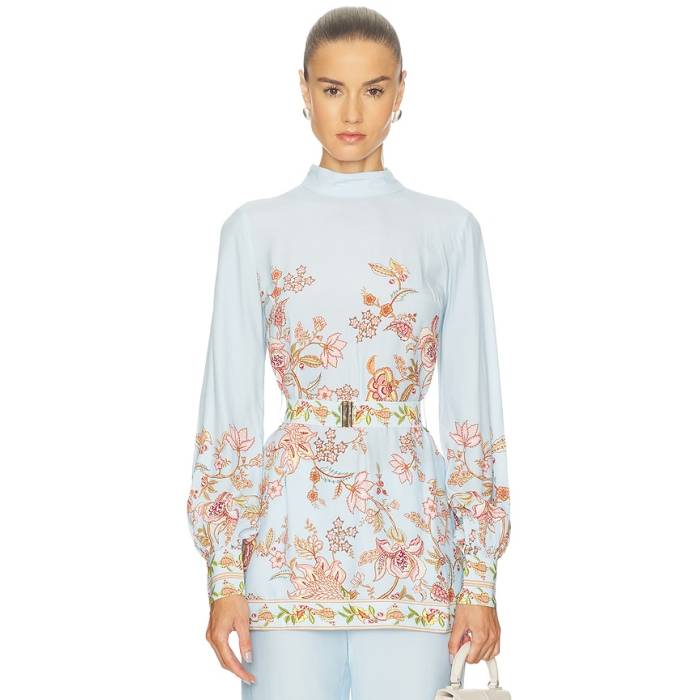 Hemant And Nandita 【 Scarf Neck Top Women Powder Blue 】 えり巻き レディース 青み 青色
