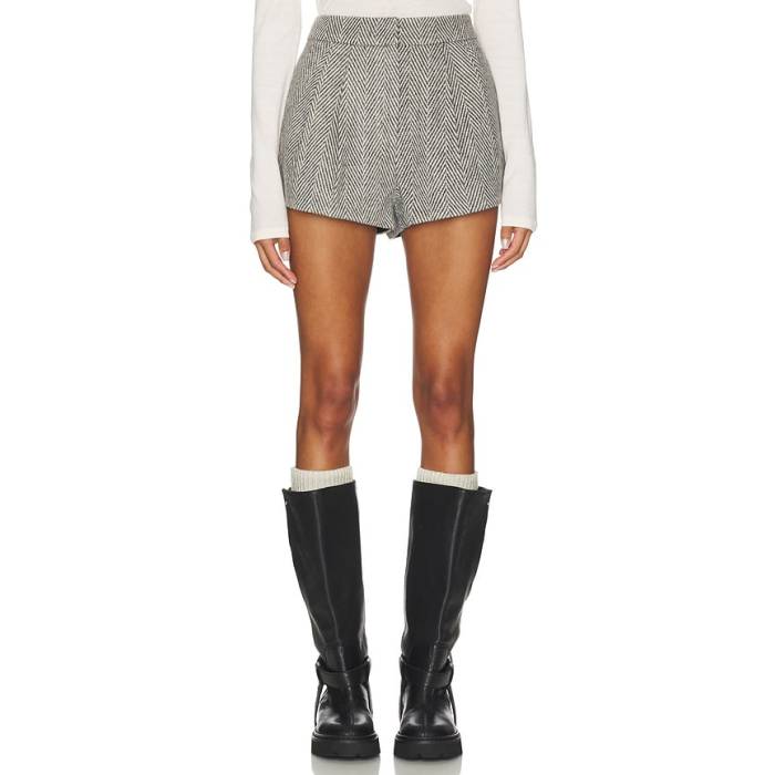 Astr The Label 【 Sorine Shorts Women Grey Herringbone 】 さる股引き レディース 薄墨色 薄墨色