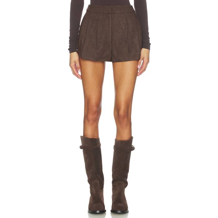 Astr The Label 【 Sorine Shorts Women Brown Plaid 】 さる股引き レディース 赤銅色 赤銅色