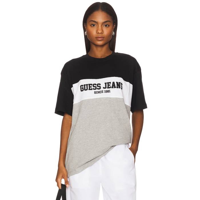 Guess Jeans 【 Horizontal Stripe Tee Unisex Medium Grey Heather 】 Stripe 縞模様 ティーシャツ ユニ一発やる 薄墨色 薄墨色 heather ギョリュウモドキ Tシャツ・カットソー-レディースファッション