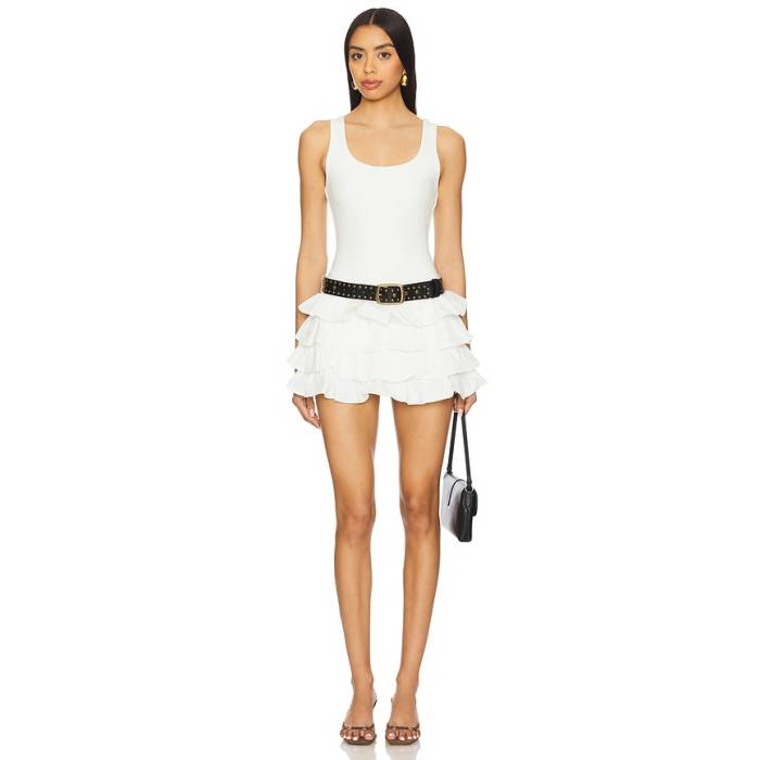 ショウミーユアムームー Show Me Your Mumu 【 X Revolve Rita Ruffle Skort Dress Women White 】 御召しもの レディース 白いこと 白いこと