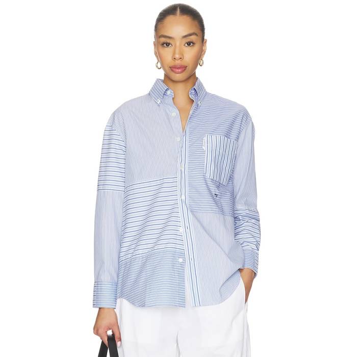 Hommegirls 【 Patchwork Shirt Women Stripe Combo 】 レディース Stripe 縞模様