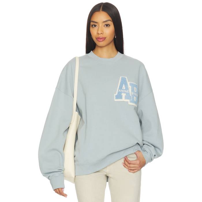 Anine Bing 【 Miles Oversized Sweatshirt Letterman Women Pastel Blue 】 汗水 調教師 レディース 青み 青色