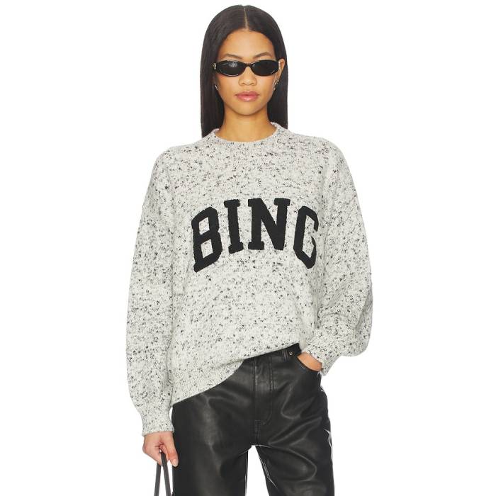 Anine Bing 【 Sydney Crew Sweater Women Marled White 】 労働者の一団 調教師 レディース 白いこと 白いこと