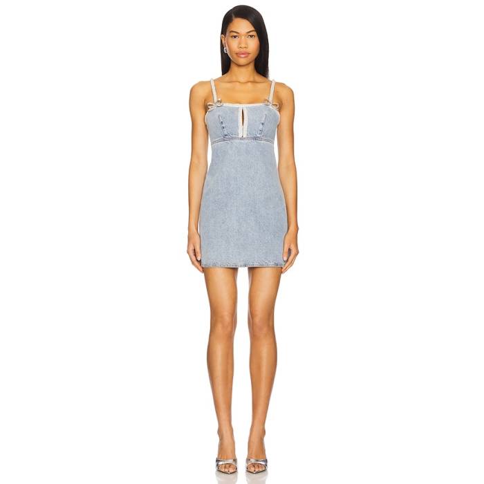 Self-Portrait 【 Denim Pearl Mini Dress Women Light Blue Denim 】 ジーンズ パール お召しもの レディース 青み 青色 ジーンズ