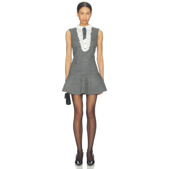 Self-Portrait 【 Grey Herringbone Lace Bib Mini Dress Women Grey 】 薄墨色 薄墨色 御召しもの レディース 薄墨色 薄墨色