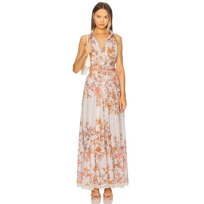 Hemant And Nandita 【 Long Shirt Dress With Buckle Belt Women White Floral 】 お召しもの バックル 胴締め レディース 白いこと 白いこと
