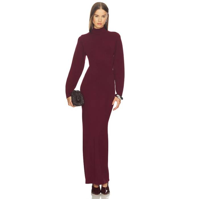Srg 【 Gloria Mock Neck Maxi Dress Women Burgundy 】 お召しもの レディース ブドウ酒色・バーガンディー ドレス-レディースファッション