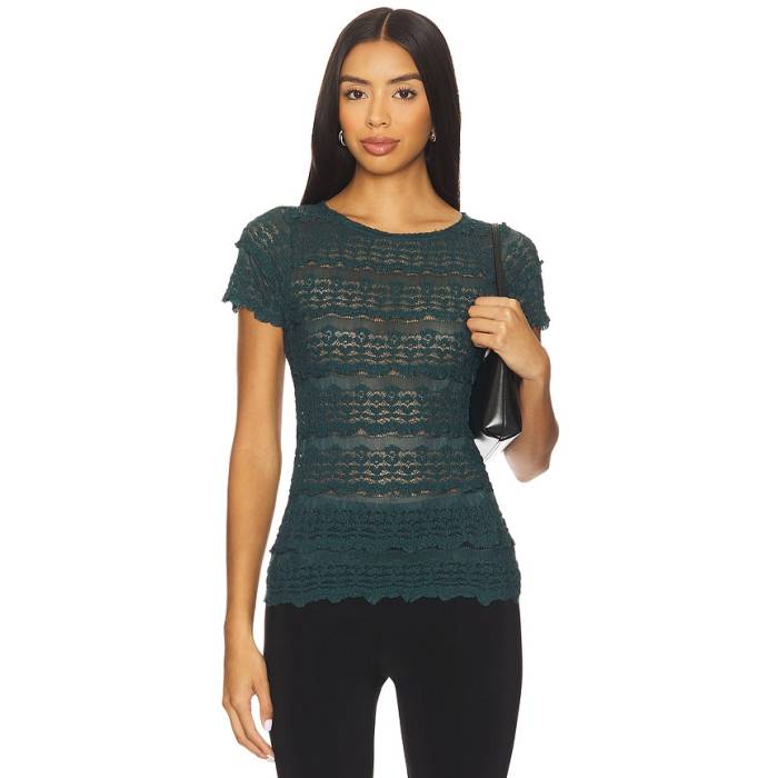 フリーピープル Free People 【 Angelina Lace Tee Women Seamoss 】 プルオーバー レディース