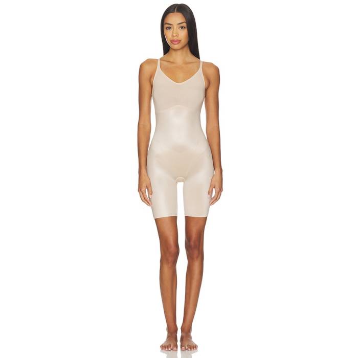 渡り間クス Spanx 【 Shape Invisible Shaping Closed Bust Mid-Thigh Bodysuit Women Champagne Beige 】 上半身背広 レディース ベージュ