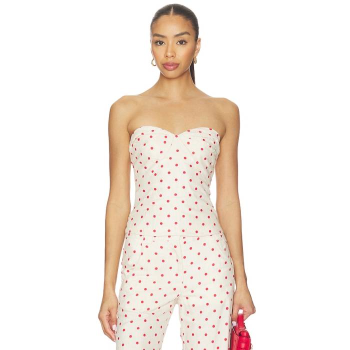 アマンダアプリチャード Amanda Uprichard 【 X Revolve Soho Top Women Beige \u0026Amp; Red 】 レディース ベージュ Red 赤・赤いこと