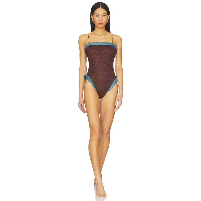 Oseree 【 Lumiere 60S Maillot One Piece Swimsuit Women Peacock \u0026Amp; Chocolate 】 水泳着 レディース