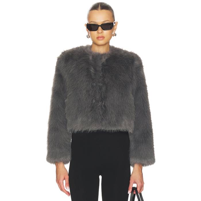 Misa Los Angeles 【 Jordyn Cropped Faux Fur Jacket In Dark Grey Women Darkk Grey 】 Jacket ジャケット 灰色 グレー レディース 灰色 グレー|スニケス