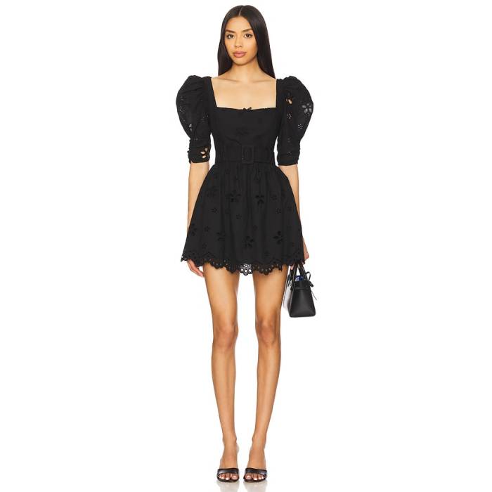 For Love & Lemons 【 Daisy Eyelet Belted Mini Dress Women Black 】 ドレス レディース 黒色 ブラック｜スニケス