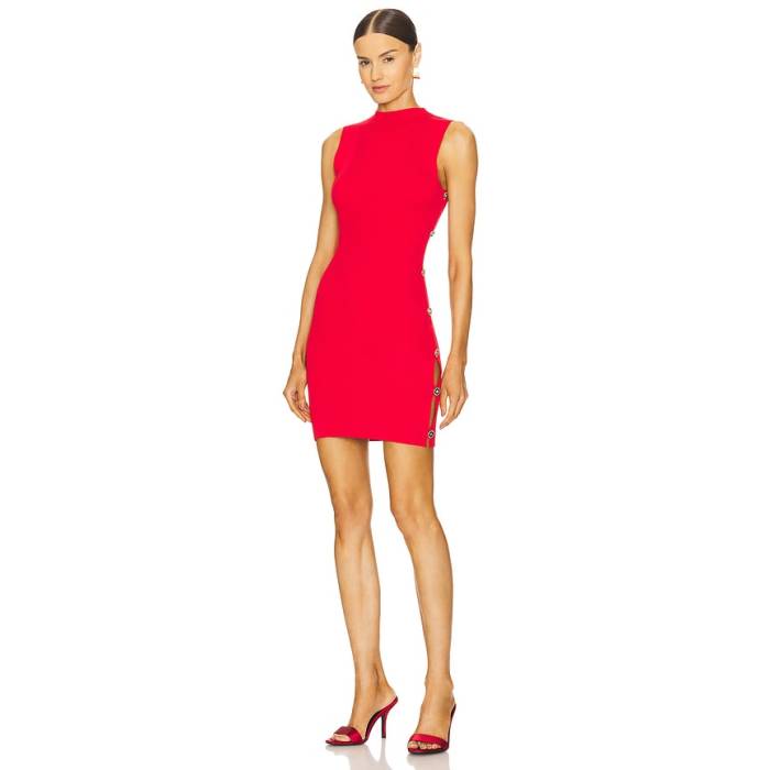 Muma World 【 Knit Mini Dress Women Cherry Red 】 編み物 お召しもの レディース Red 赤・赤いこと
