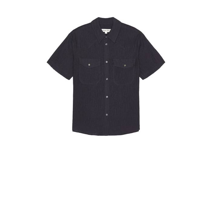 After Pray 【 Western Seersucker Short Sleeve Shirt Men Navy 】 ウェスタン Sleeve 捩り メンズ 紺色 米国海軍