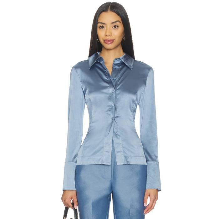 Aligne 【 Janis Satin Shirt In Heather Women Steel Blue 】 繻子 heather ギョリュウモドキ レディース Steel スチール写真 青味 青み