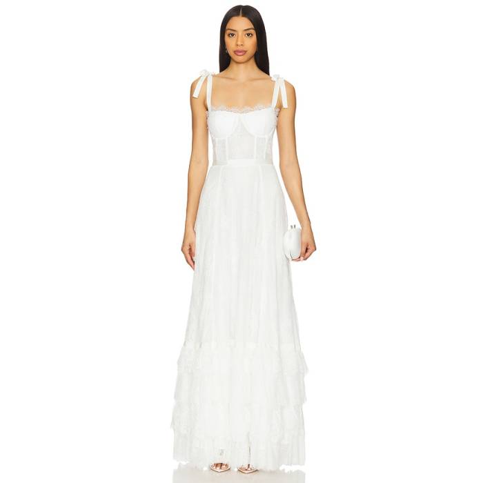 V. Chapman 【 Harmony Gown Women White Chantilly Lace 】 レディース 白いこと 白いこと