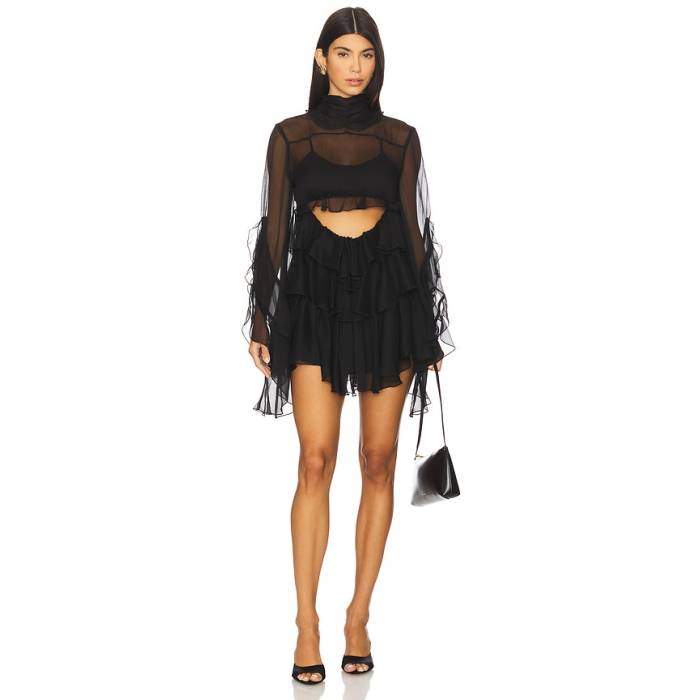 バルドット Bardot 【 Anyssa Ruffle Mini Dress Women Black 】 ドレス レディース 黒色 ブラック｜スニケス