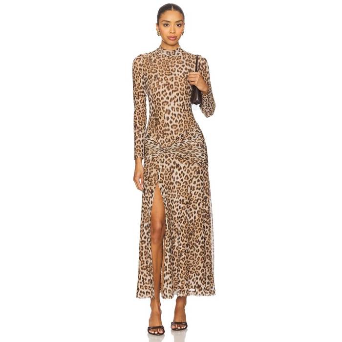 バルドット Bardot 【 Lea Printed Mesh Midi Dress Women Brown Leopard 】 ドレス レディース 茶色 ブラウン ヒョウ柄 レオパード|スニケス