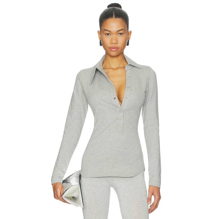 ジ・アティコ The Attico 【 Long Sleeve Lapel Top Women Melange Grey 】 Sleeve 衣袂 レディース 薄墨色 薄墨色