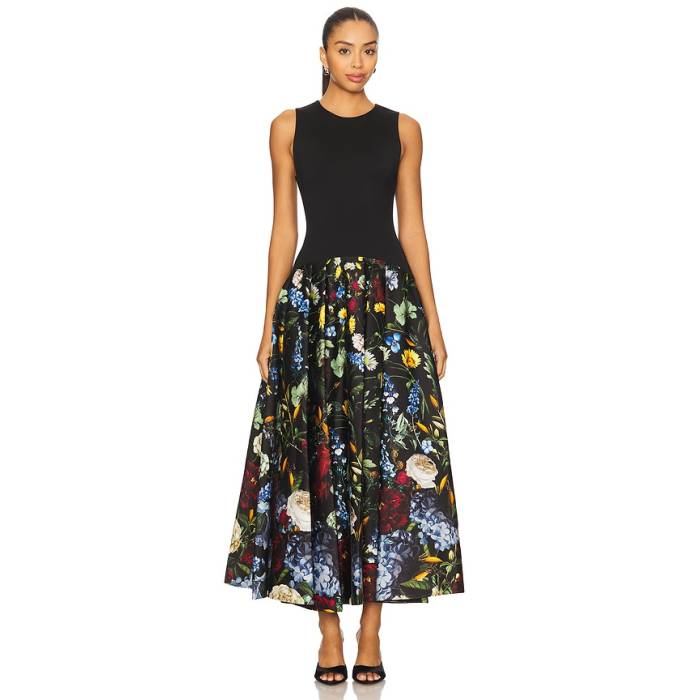 アリスアンドオリビア Alice + Olivia 【 Adley Sleeveless Drop Waist Flare Midi Dress Women Social Hour Black 】 Sleeveless ノン衣袂 御召しもの レディース 黒いこと 黒いこと