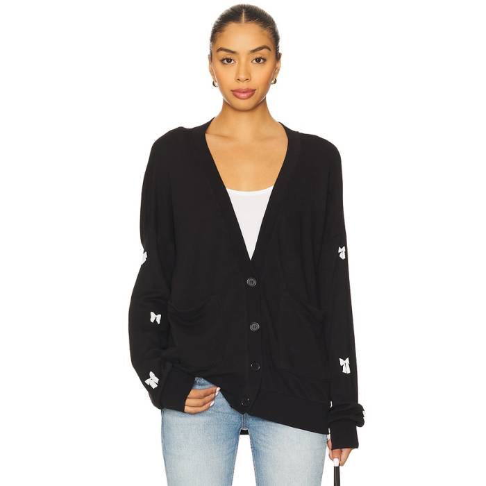 Lauren Moshi 【 Puff Bow Cardigan Women Black 】 ジレー レディース 黒いこと 黒いこと