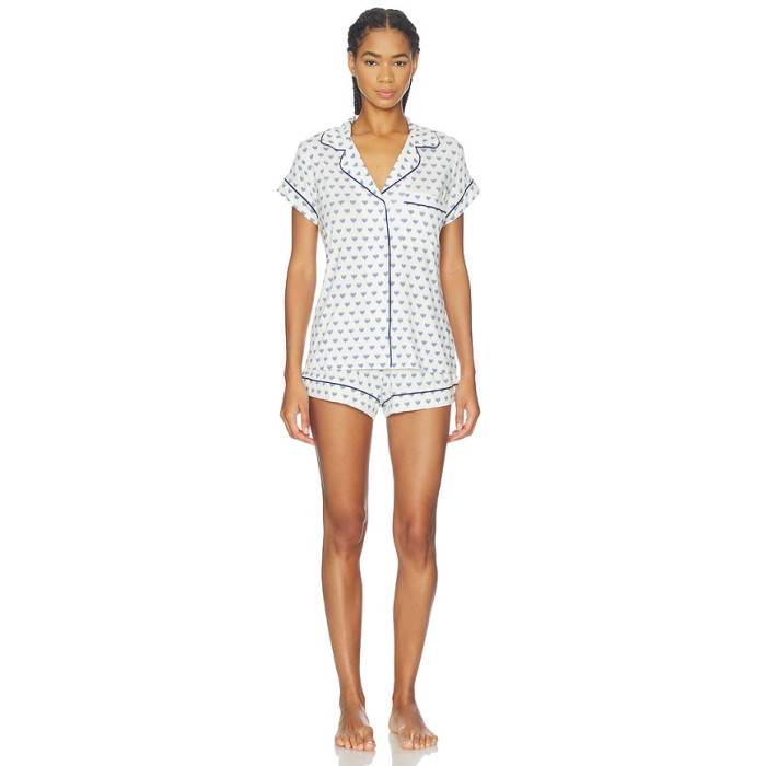 エバージェイ Eberjey 【 Gisele Printed Shortie Pj Set Women Hanukkah Glow Nouvean Navy 】 レディース 紺色 米国海軍