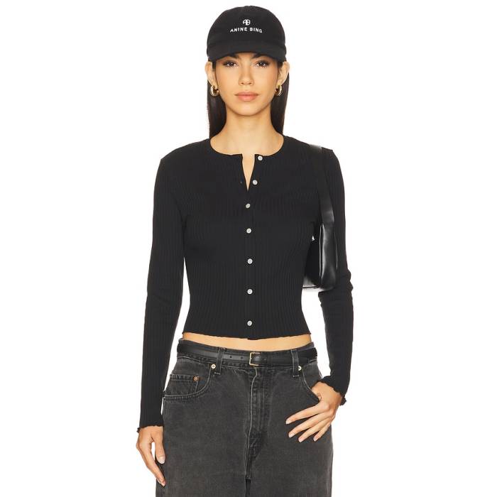 Goldie 【 Ribbed Knit Cardigan Women Black 】 編み物 ジレー レディース 黒いこと 黒いこと