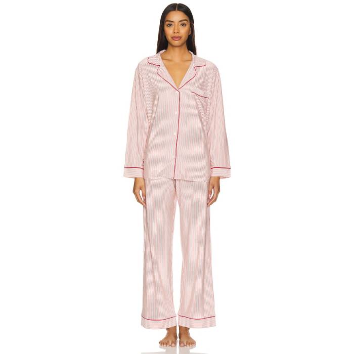 エバージェイ Eberjey 【 Gisele Printed Long Pj Set Women Duo Stripe Holly Red 】 レディース Stripe 縞模様 Red 赤・赤いこと