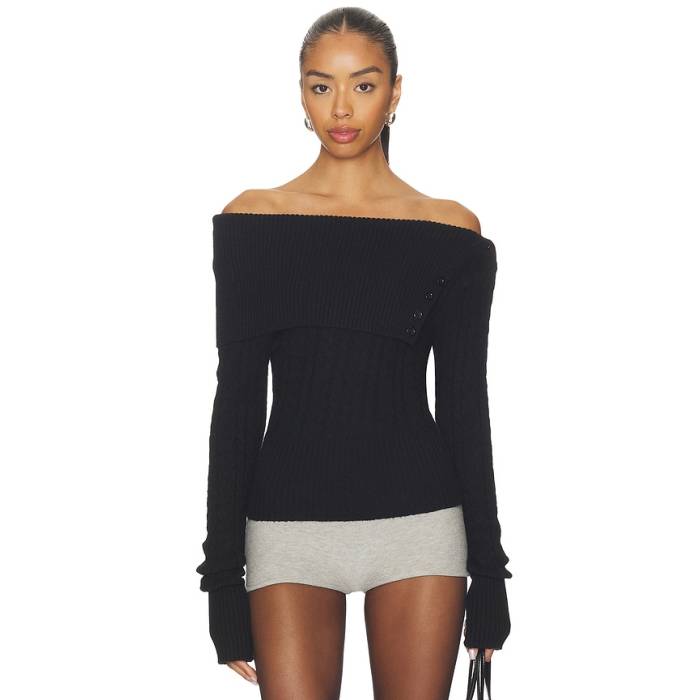 Guizio 【 Draped Collar Knit Jumper Women Black 】 編み物 レディース 黒いこと 黒いこと