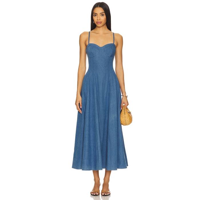 Lovers And Friends 【 Simone Midi Dress In Denim Blue Women Medium Indigo 】 お召しもの ジーンズ 青み 青色 レディース 藍色・インディゴ